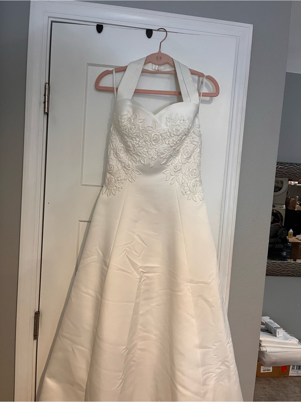 White Halter Dress with Floral and pearl embroidery